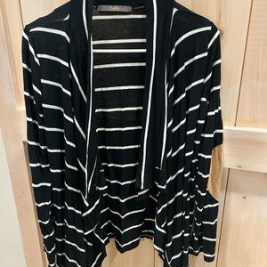 Cardigan black and white striped with brown elbow patches